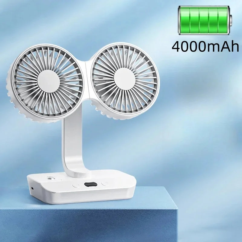 Adjustable Double-Head Portable Table Fan Night Lamp