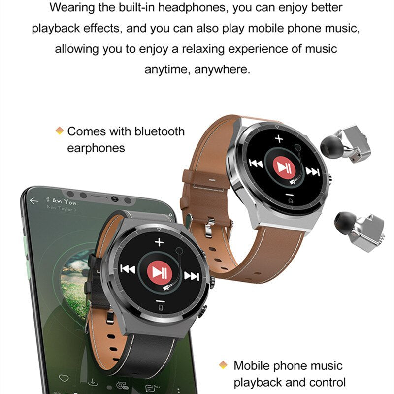 Classical Style Leather Built-in Bluetooth Headphones Smart Watch - Image 2