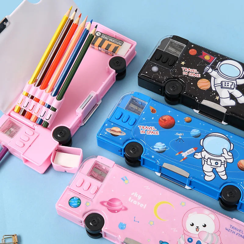 Cartoon Bus Multifunctional Kids Stationery Pencil Box - Image 2