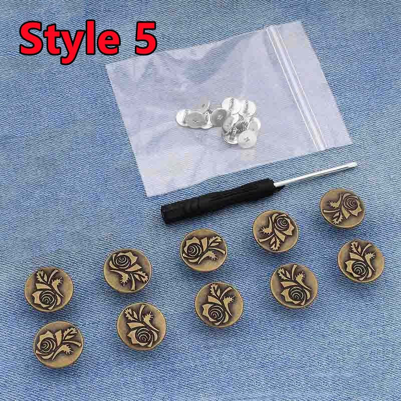 10Pcs Snap-On Seamless Metal Button Set