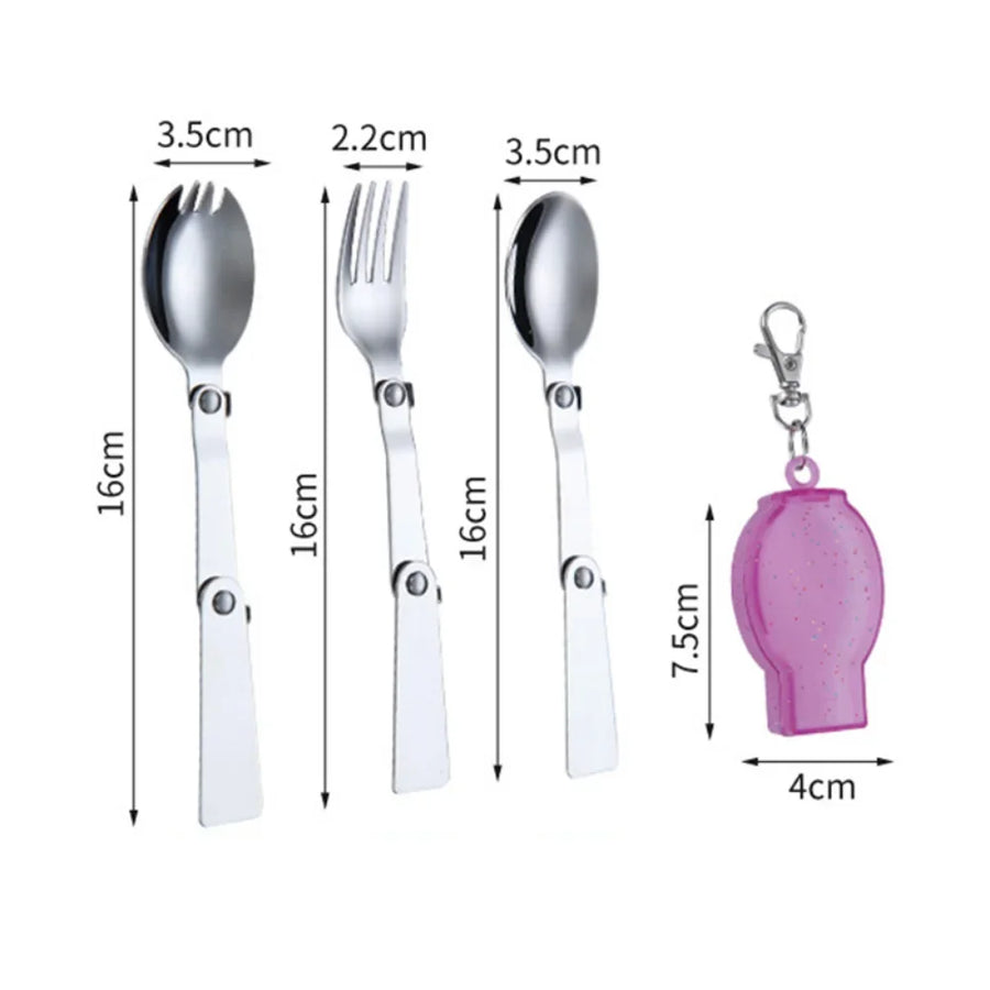 Foldable Stainless Steel Travel Spoon Fork Set - Image 5