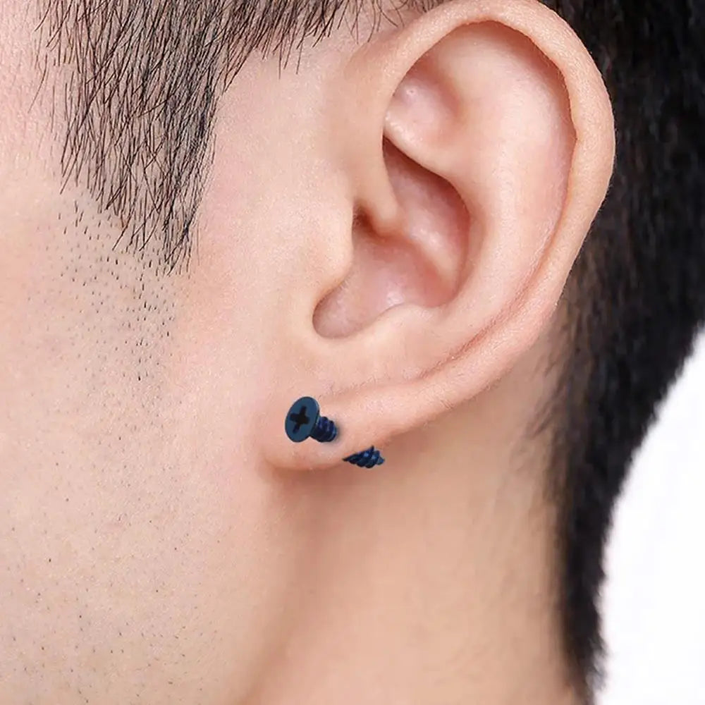 Realistic Screw Industrial Steel Earrings - Image 1