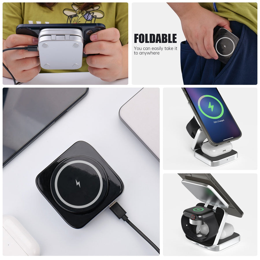 3in1 Magnetic Foldable Wireless Charger Stand Dock - Image 5