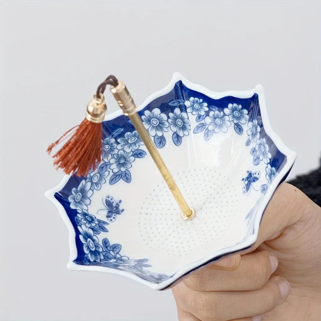 Traditional Floral Ceramic Umbrella Tea Strainer - Image 8