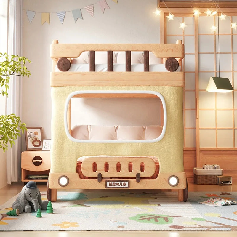 Cute Bus Two-Level Playhouse Wooden Bunk Bed - Image 3