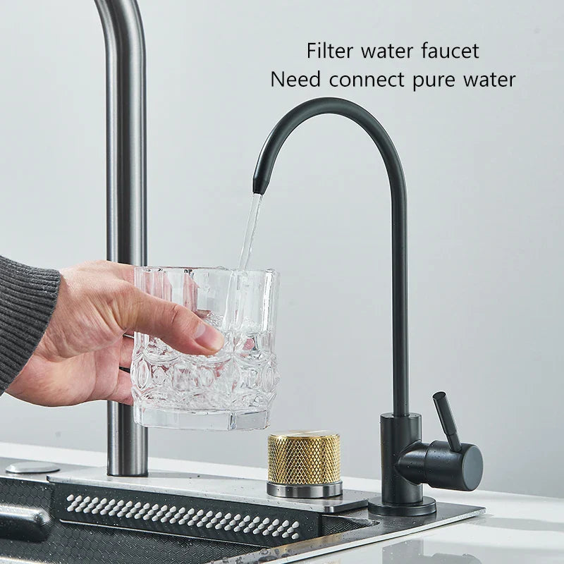 Stainless Steel Cup Washer Waterfall Kitchen Sink - Image 4