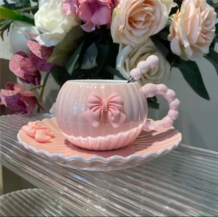 Pastel Bowknot Ribbed Teacup - Image 0