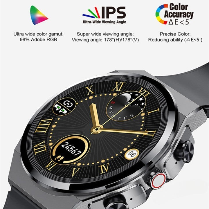 Classical Style Leather Built-in Bluetooth Headphones Smart Watch - Image 3