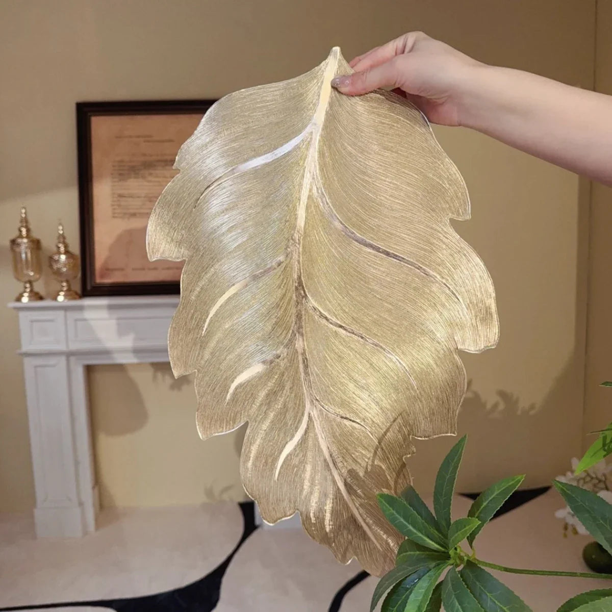 Gold Leaf Shape Decorative Serving Tray - Image 3