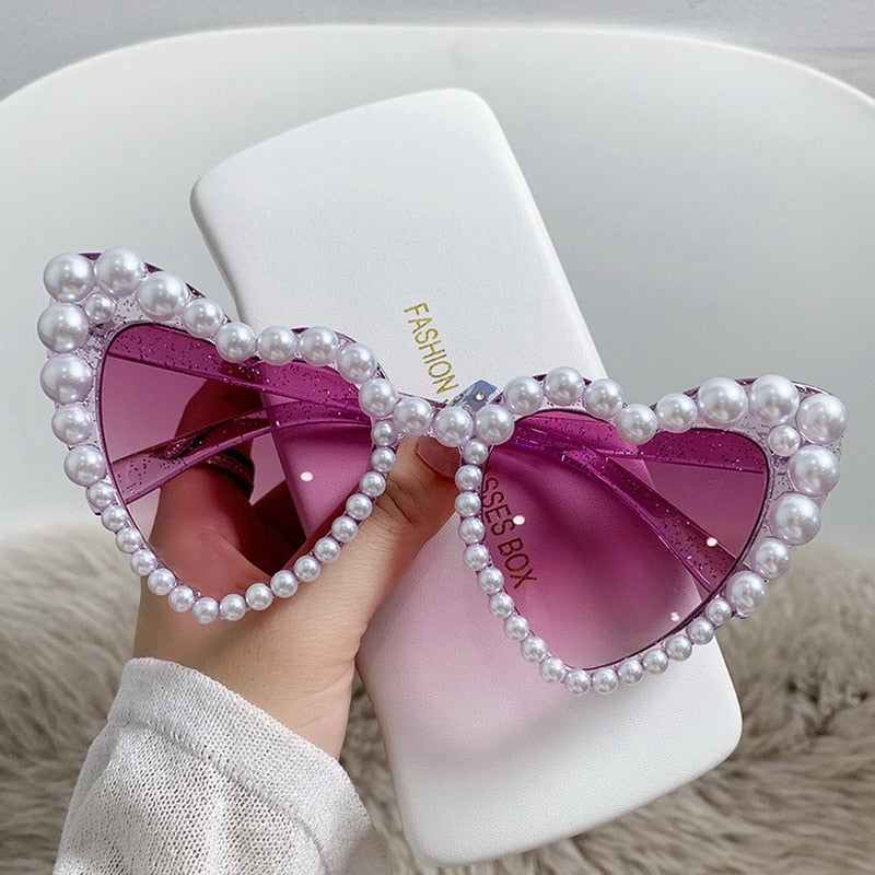 Pearl Heart Retro Cat Eye Sunglasses - Image 8