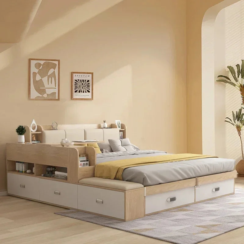 Hidden Compartment Lift-Up Storage Bookshelf Platform Bed - Image 2