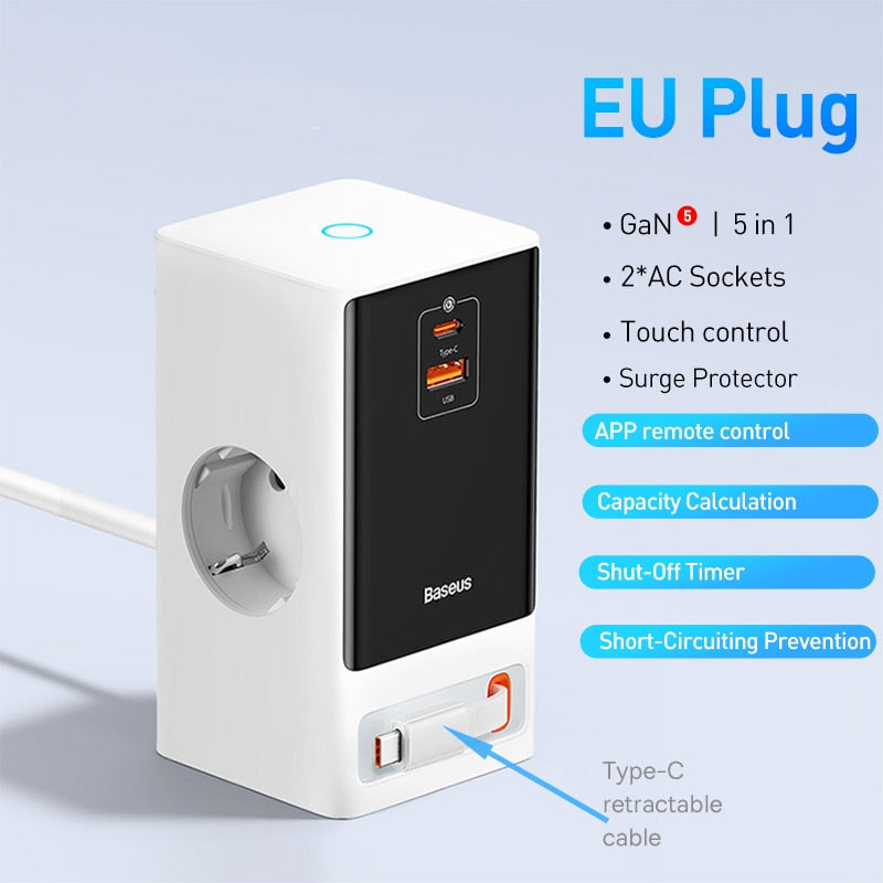 Retractable Cable Fast Charging Digital Power Strip - Image 2