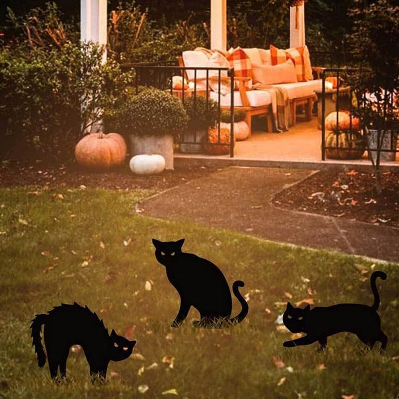 3Pcs Black Cat Garden Ornaments