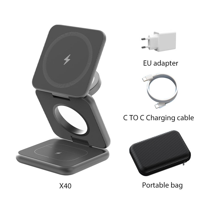 3in1 Foldable Magnetic Smart Wireless Charger Stand