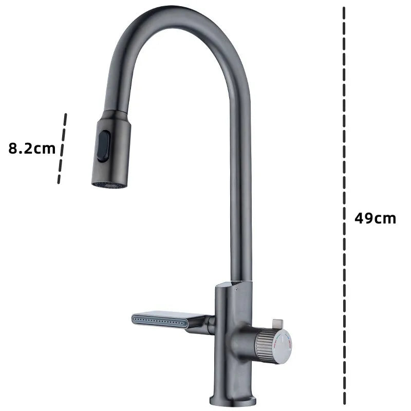 Waterfall Temperature Sensor Digital Display Kitchen Pull-Out Faucet