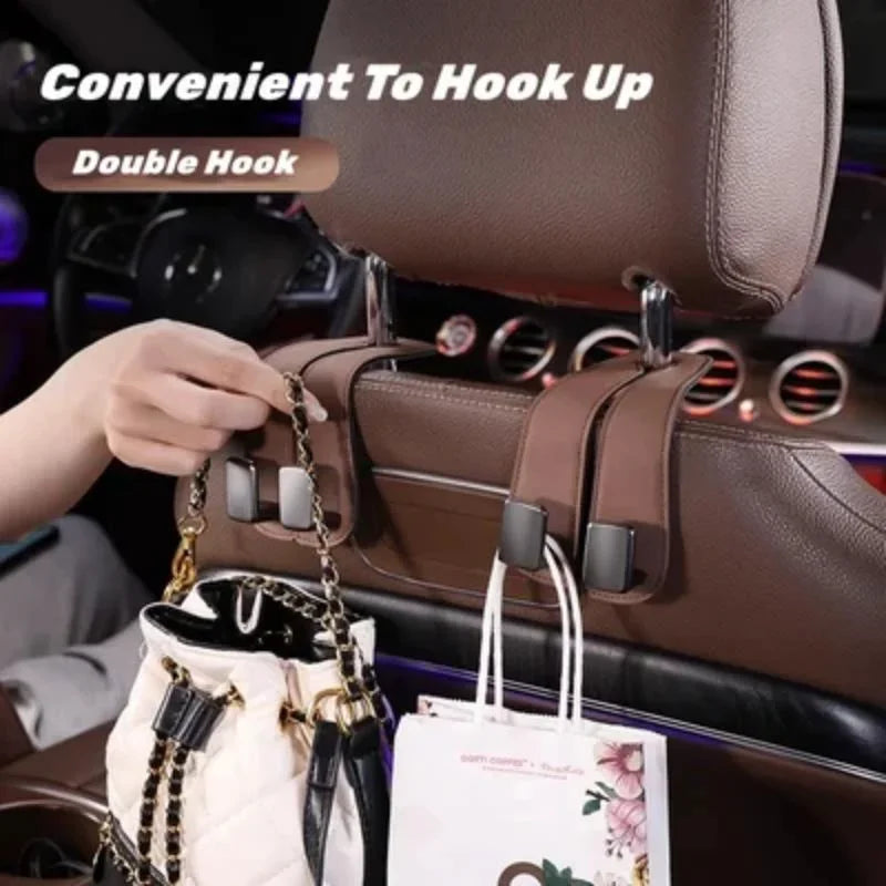 Double Hook Car Back Seat Organizer Leather Hooks - Image 3