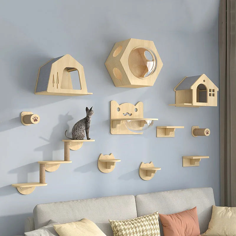 Wooden Cat Wall Climbing Platform Tower