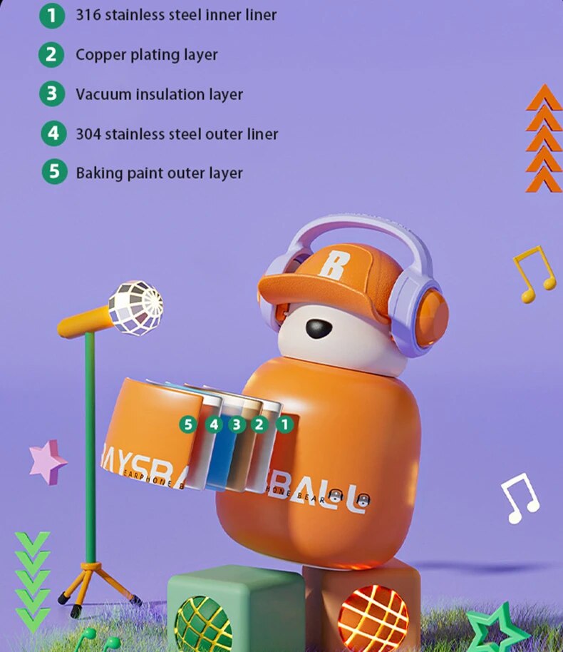 DJ Bear Stainless Steel Thermos - Image 3