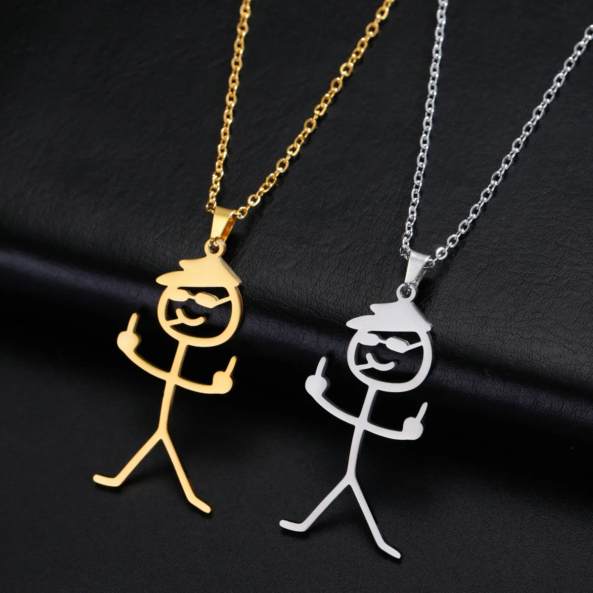 Cute Punk Funny Middle Finger Stickman Necklace