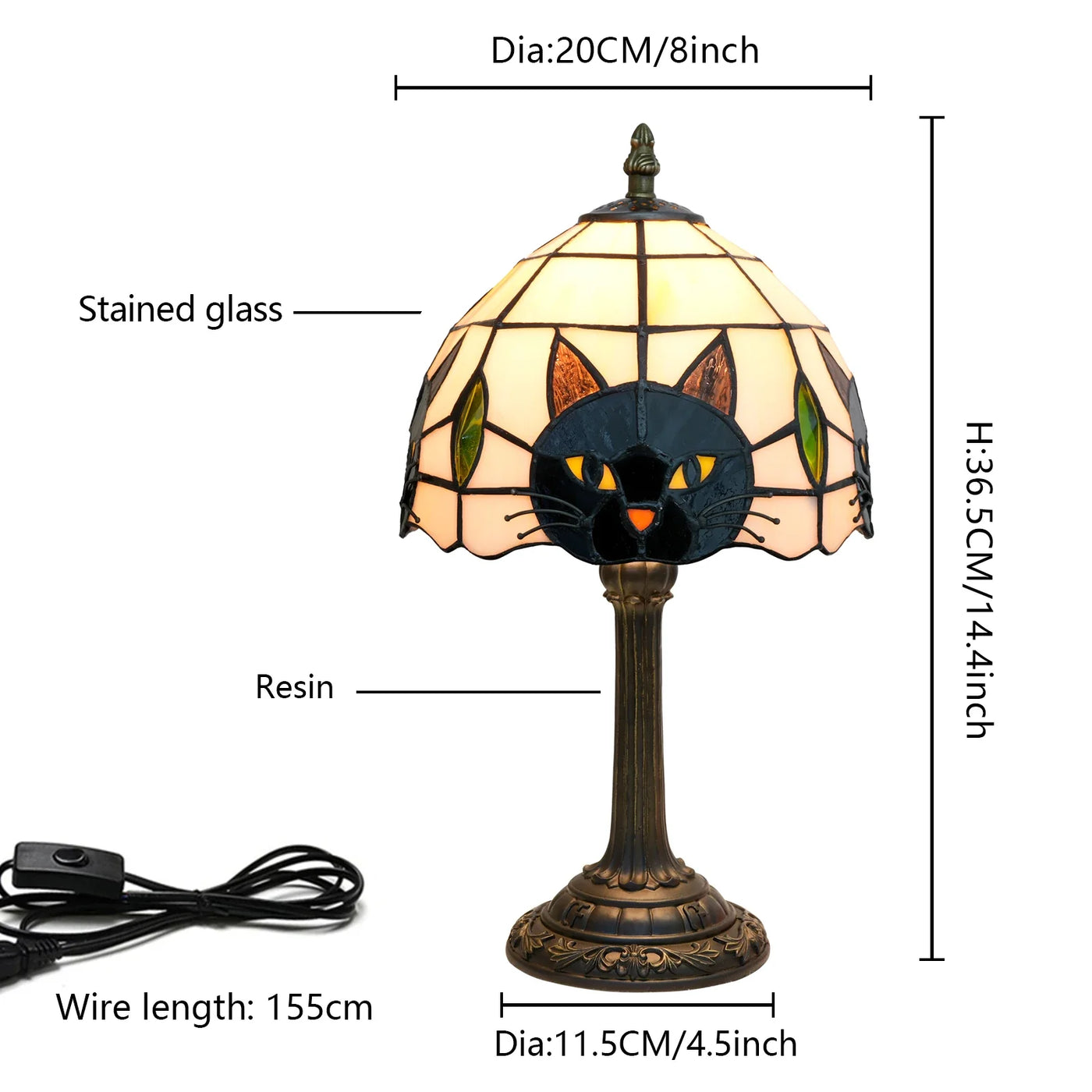 Midnight Cat Stained Glass Table Lamp - Image 5