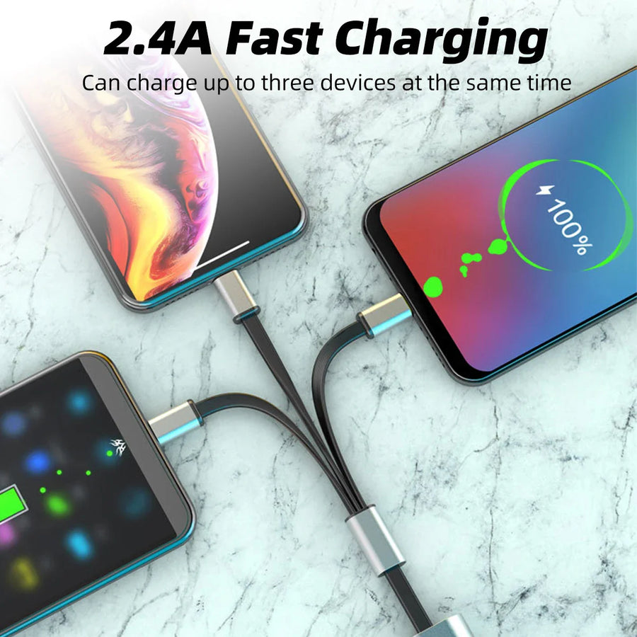 3in1 Metal Anti-Scratch Fast USB Smart Charging Cable - Image 1