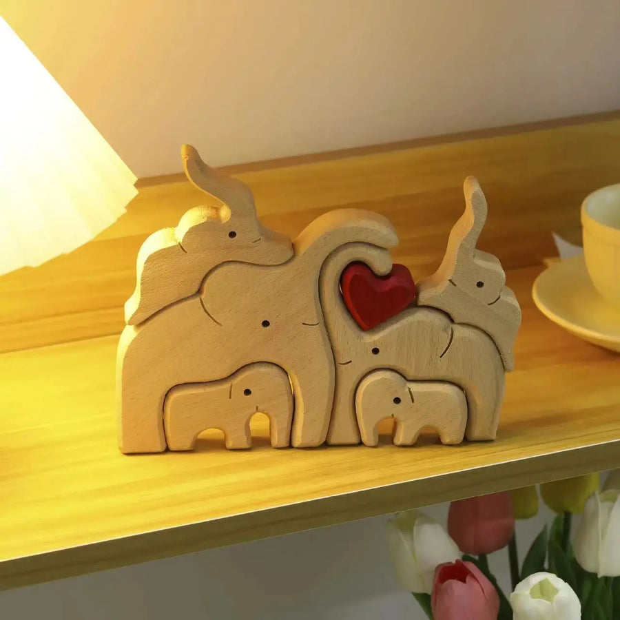 Big & Small Elephant Family Wooden Puzzle Decor
