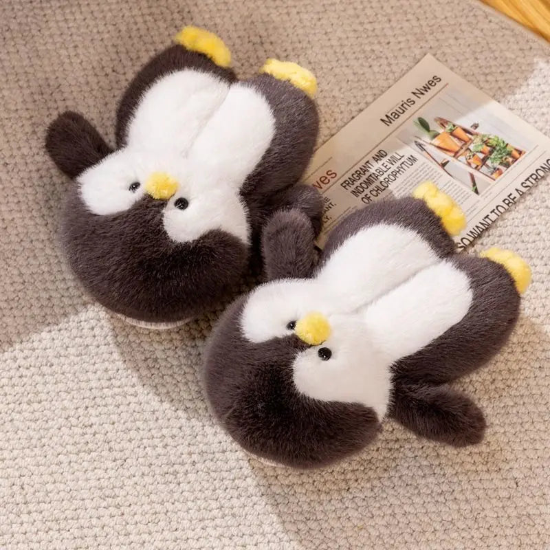 Happy Penguins Plush Comfy Cozy Slippers - Image 2