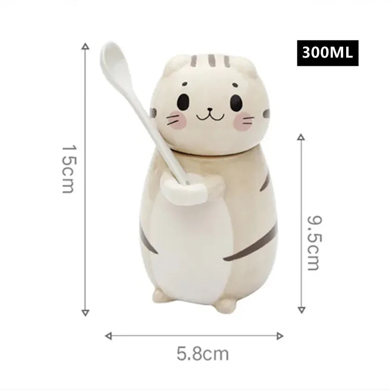 Lucky Cat Ceramic Coffee Mug with Spoon - Image 5