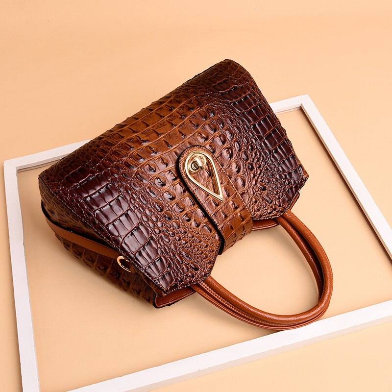 Elegant Crocodile Leather Fashion Handbag for Women - Image 0