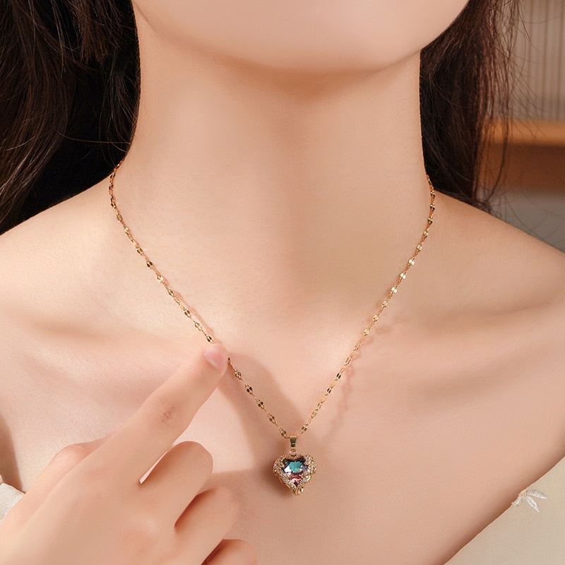 Ocean Heart Stainless Steel Zircon Necklace - Image 0