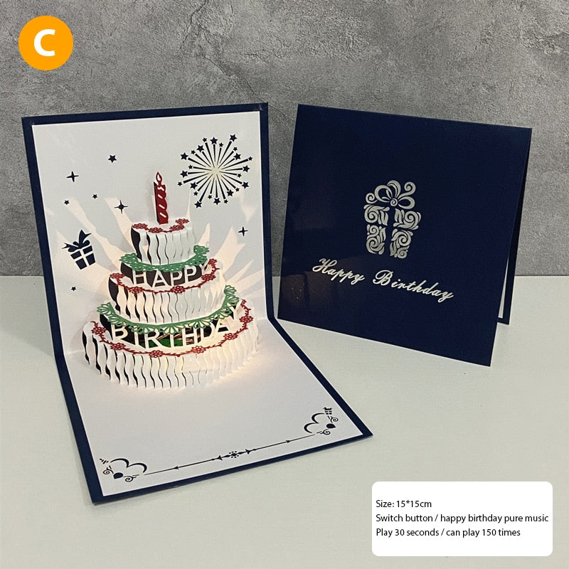 3D Birthday Music Happy Cake Cards