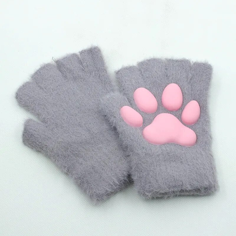 3D Cat Paw Soft Fingerless Gloves