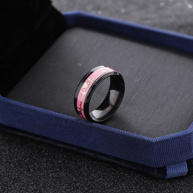 Heart Beat Titanium Steel Couple Rings - Image 11