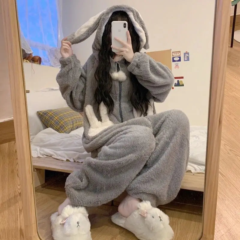 Cozy Bunny Warm Hooded Jumpsuit Pajamas - Image 4