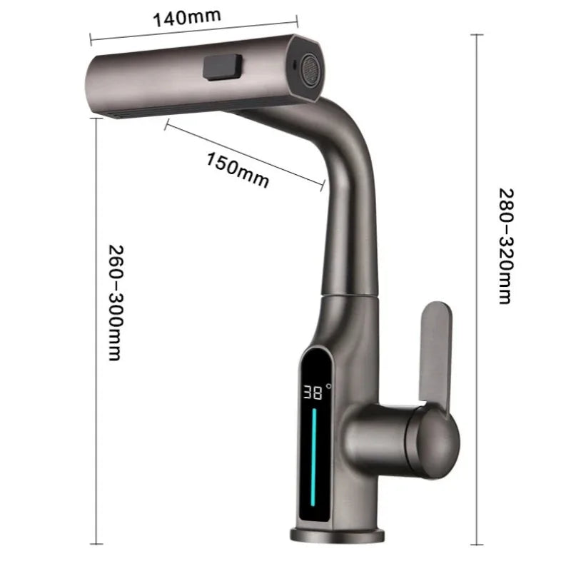 Liftable Digital Temperature Display Waterfall Basin Faucet - Image 4