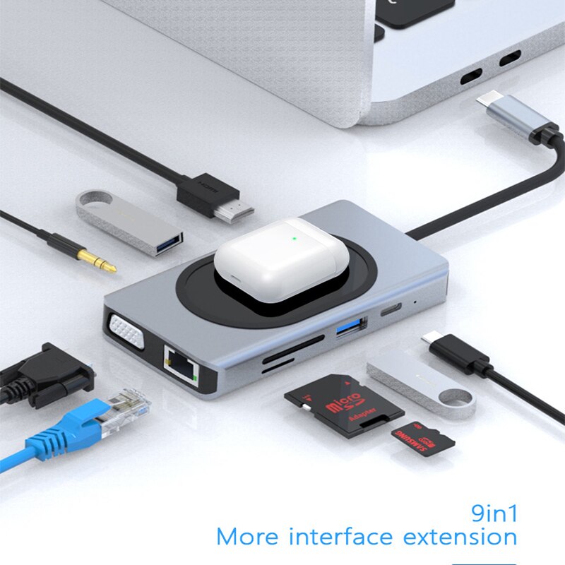 USB Type C Adapter For MacBook Pro with Wireless Charger