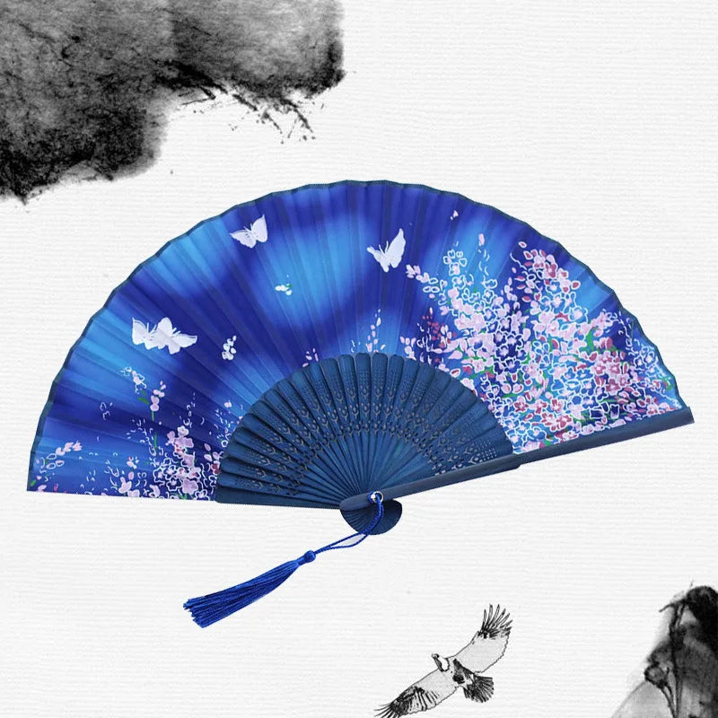 Traditional Japanese Style Floral Hand Fan - Image 9