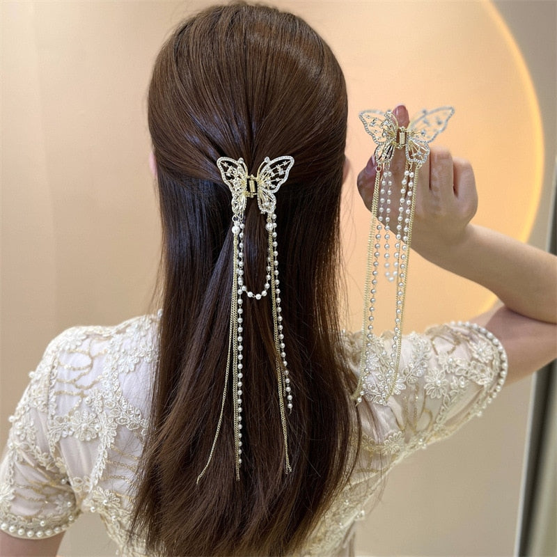 Butterfly Freedom Pearl Tassel Hair Claw - Image 8