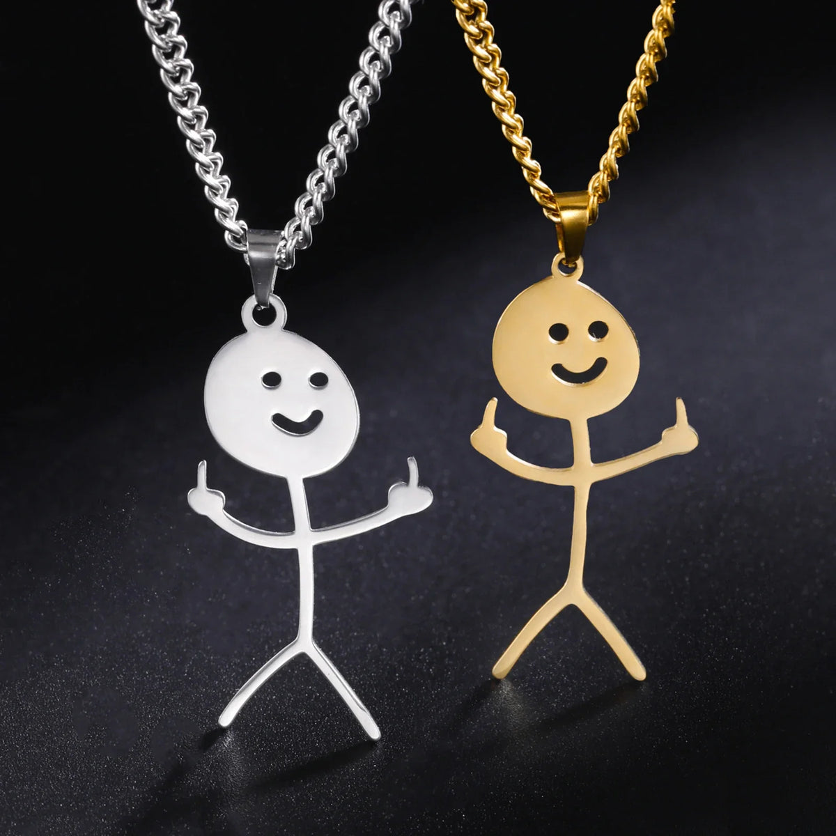 Cute Punk Funny Middle Finger Stickman Necklace