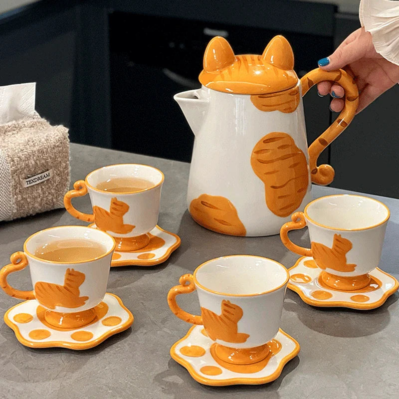 Orange Cat Handcrafted Ceramic Coffee & Tea Set - Image 0
