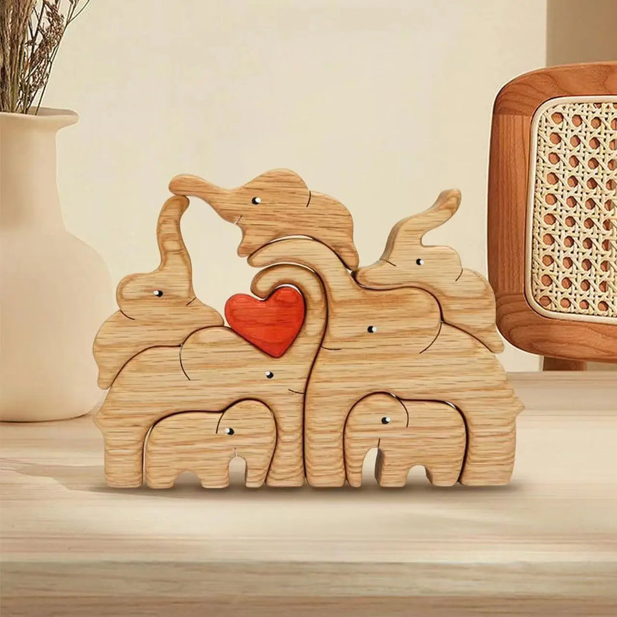 Big & Small Elephant Family Wooden Puzzle Decor