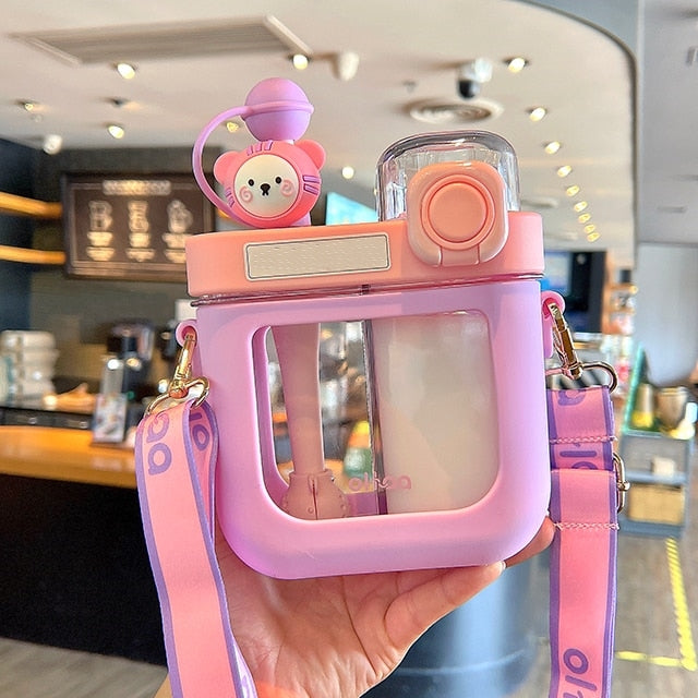 Leak-Proof Double Straw Cartoon Kids Water Bottle - Image 0