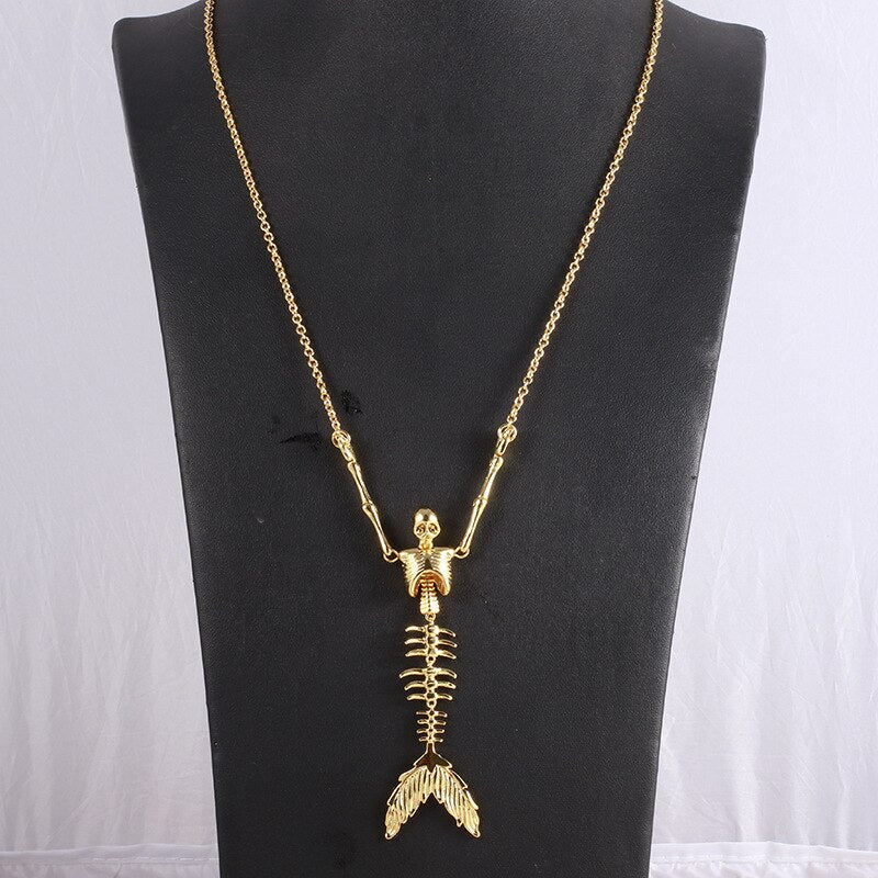 Gothic Mermaid Skull Necklace - Image 1