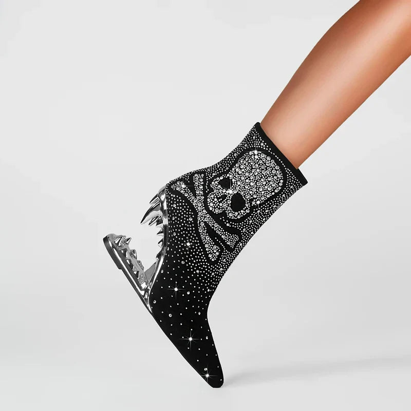 Tiger Gleam Rhinestone Skull High Heel Shoes - Image 7