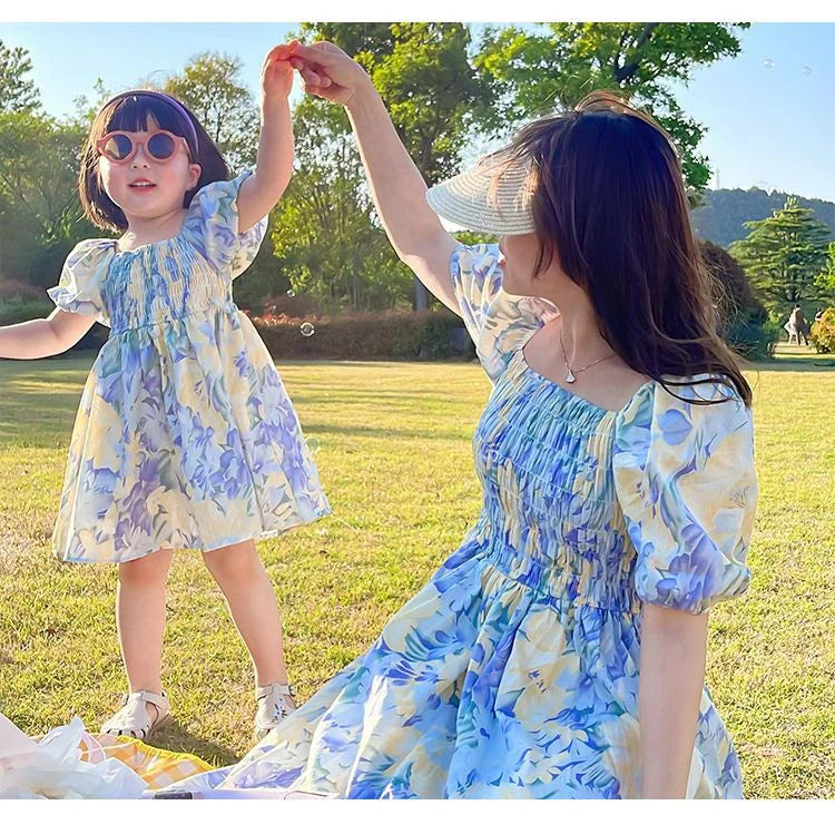 Summer Floral Chiffon Mother Daughter Dress Set - Image 5