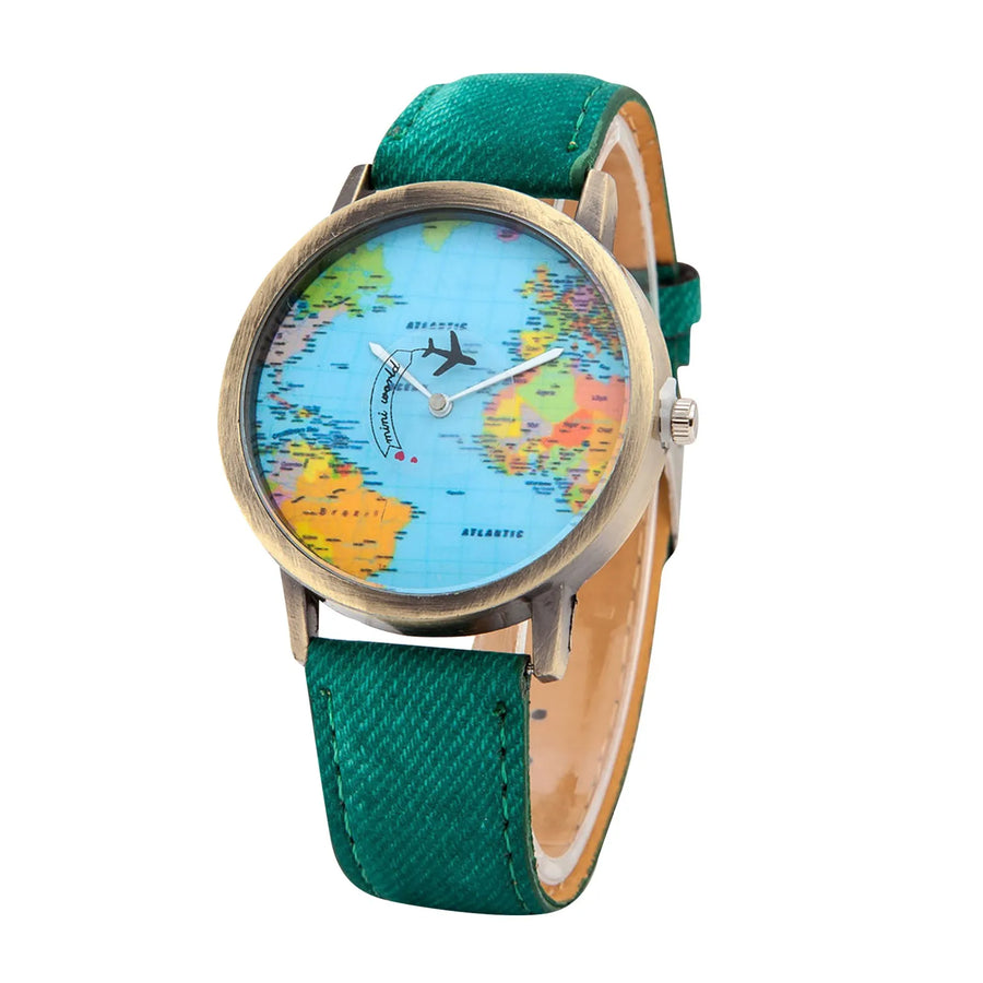 Old Atlas World Map Dial Wristwatch