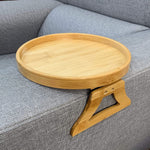 Bamboo Sofa Armrest Clip-On Round Tray