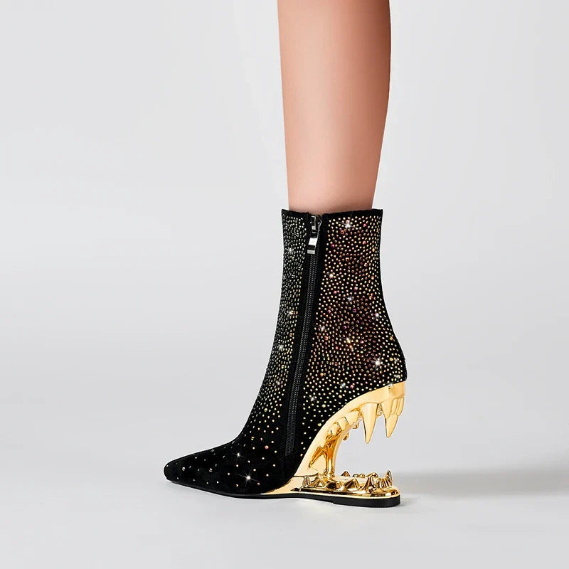 Tiger Gleam Rhinestone Skull High Heel Shoes - Image 3