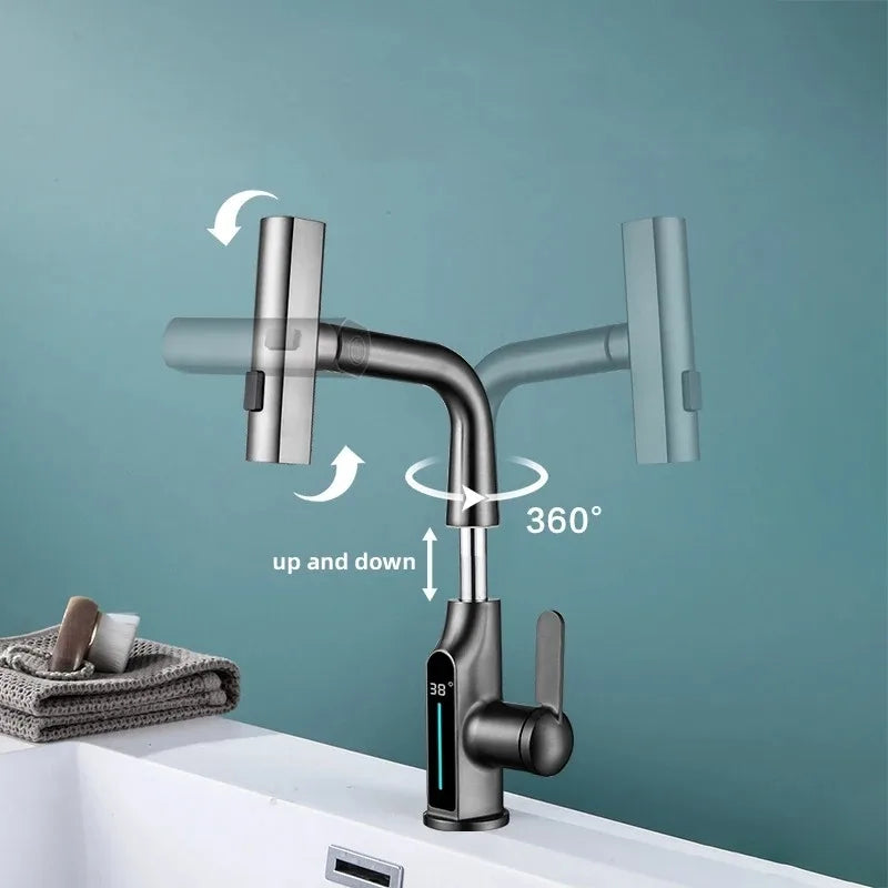 Liftable Digital Temperature Display Waterfall Basin Faucet - Image 1