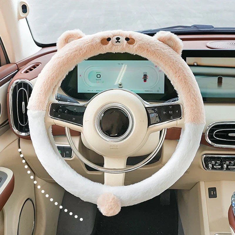 Soft Winter Animal Plush Steering Wheel Cover - Image 1